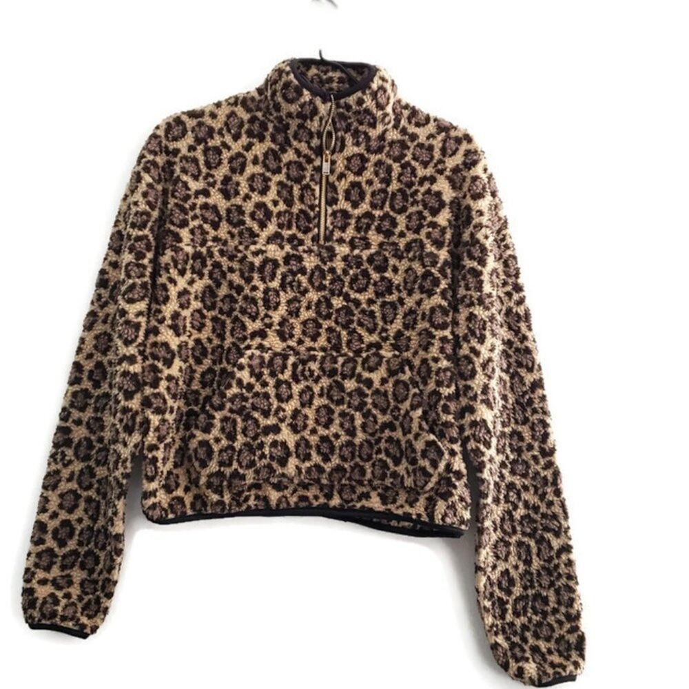 RedBerry Women's 1/4 Zip Kangaroo Pockets Fashion Animal Print Sherpa Pullover